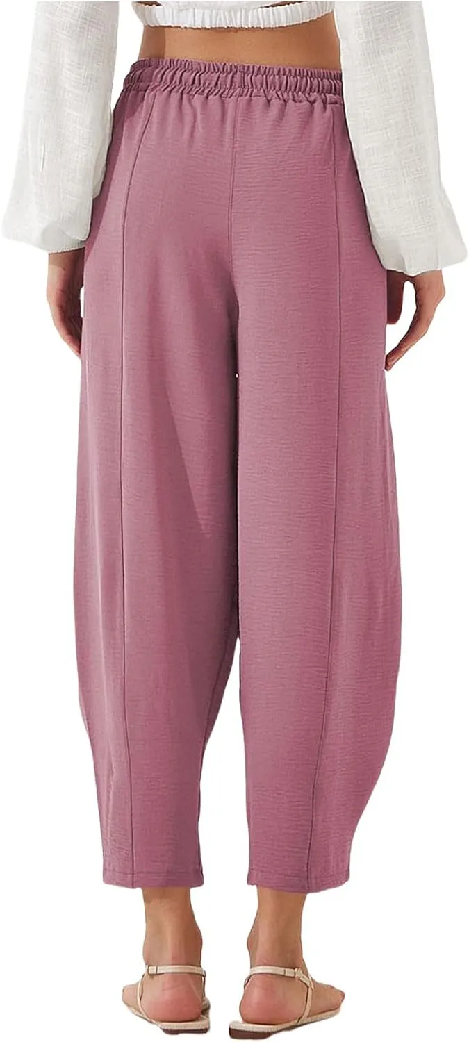 Womens Casual Capri Pants Summer Loose High Waisted Straight Leg Pant Fashion Ankle Length Trousers with Pockets