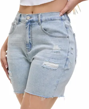 Women's Casual Denim Ripped Jean Short Summer Bermuda Butt Lifting Brazilian Raw Hem Distressed Cut Off Shorts