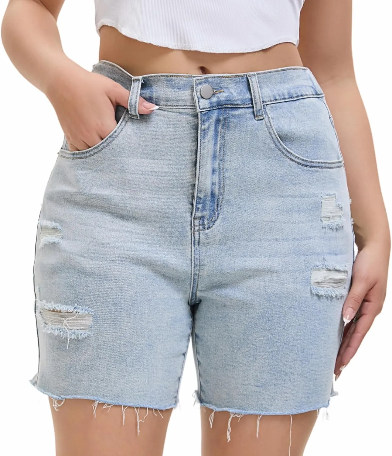 Women's Casual Denim Ripped Jean Short Summer Bermuda Butt Lifting Brazilian Raw Hem Distressed Cut Off Shorts