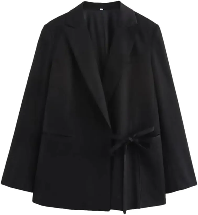 Women's Casual Lightweight Asymmetrical Long Sleeve Slim Fit Suit Jacket with Pockets