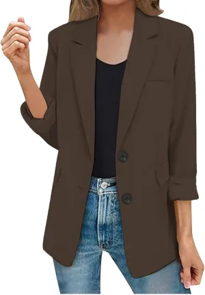 Womens Casual Long Sleeve Blazers Fall Trendy Lapel Button Jackets Casual Solid Color Open Front Work Office Jackets