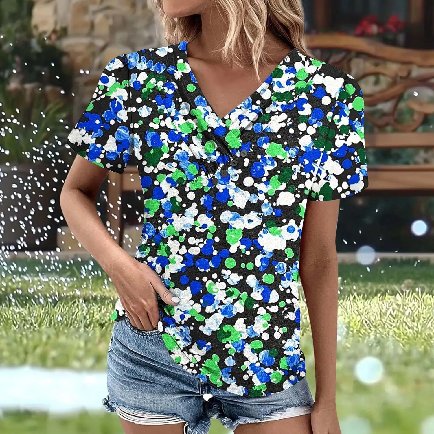 Womens Cotton Buttons Shirts Trendy Short Sleeve Tshirts Casual Collared Button Blouses Oversized Tops for Women