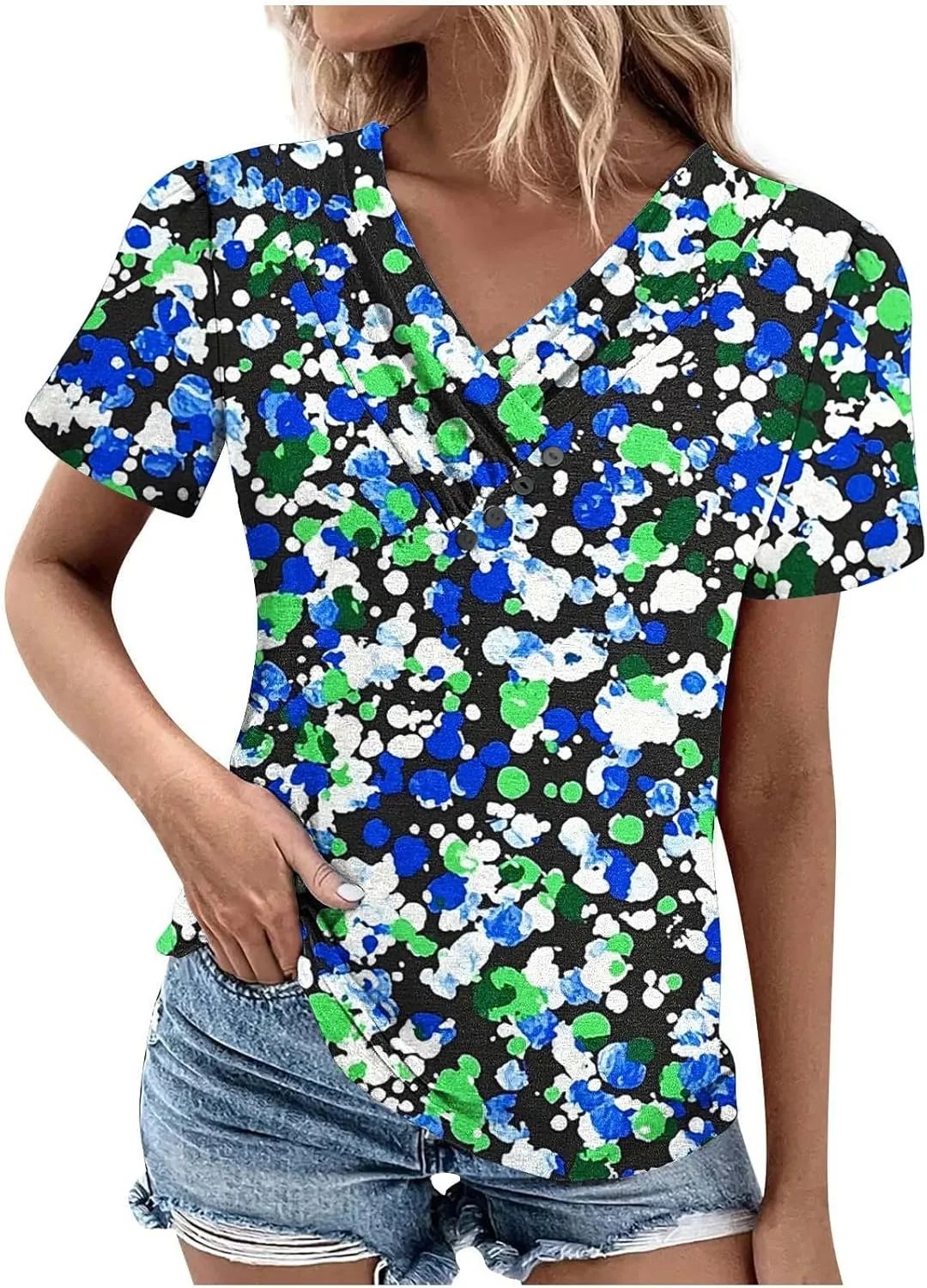 Womens Cotton Buttons Shirts Trendy Short Sleeve Tshirts Casual Collared Button Blouses Oversized Tops for Women