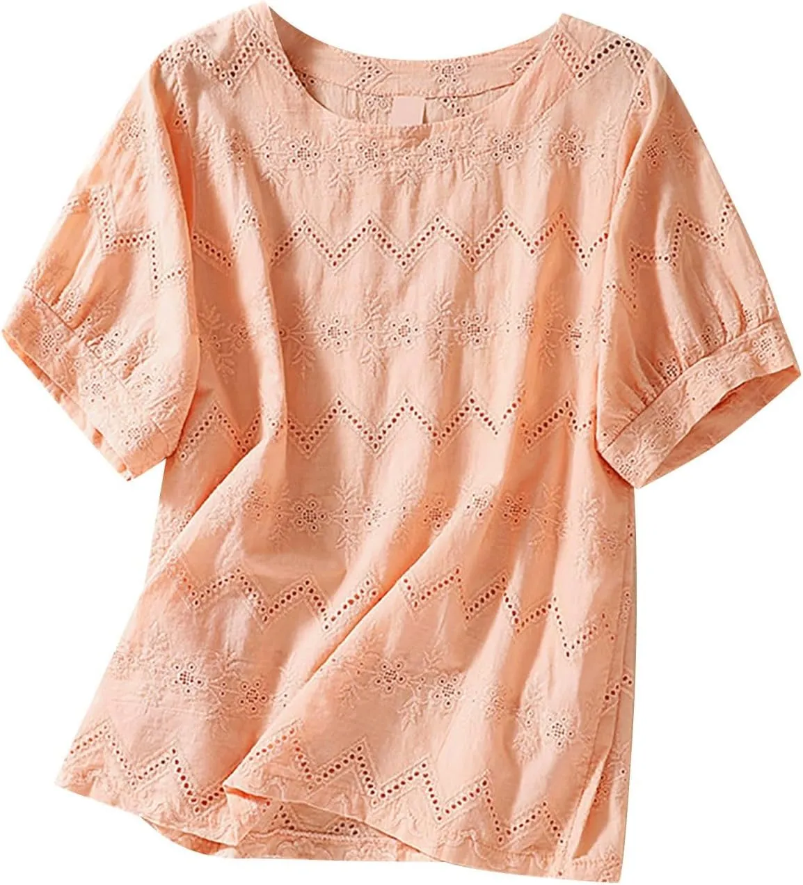 Women's Cotton Linen Embroidered Shirt Tops Boho 3/4 Sleeeve Tunic Top Dressy Elegant Blouse