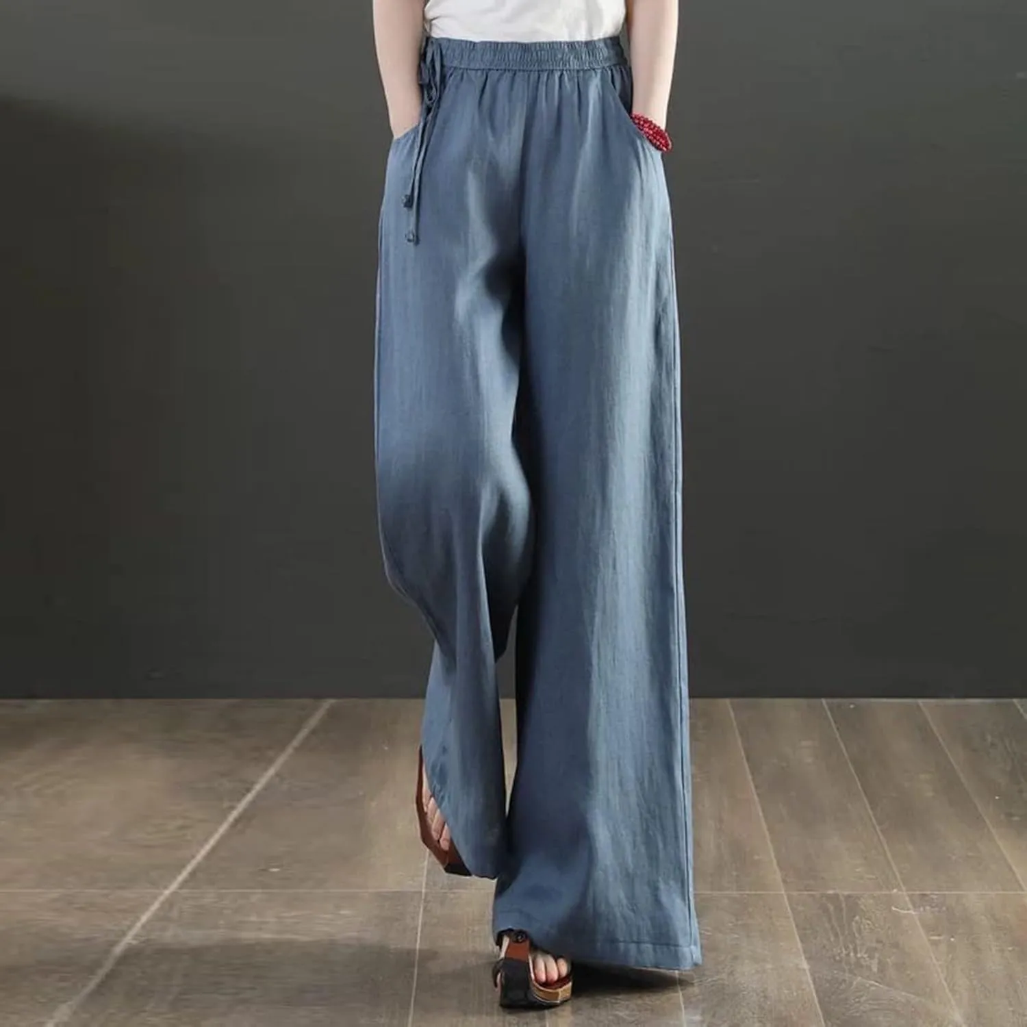 Womens Cotton Linen Pants Casual 2025 Wide Leg Palazzo Pants High Waist Solid Loose Plus Size Trouser with Pockets