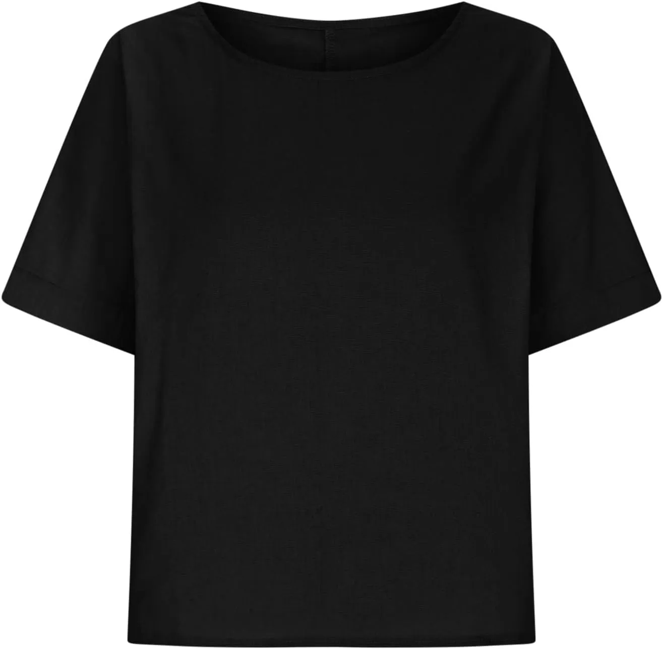 Womens Cotton Linen Shirts Casual Short Sleeve Blouses 2025 Trendy Loose Fit Crew Neck Solid Color Work Tops