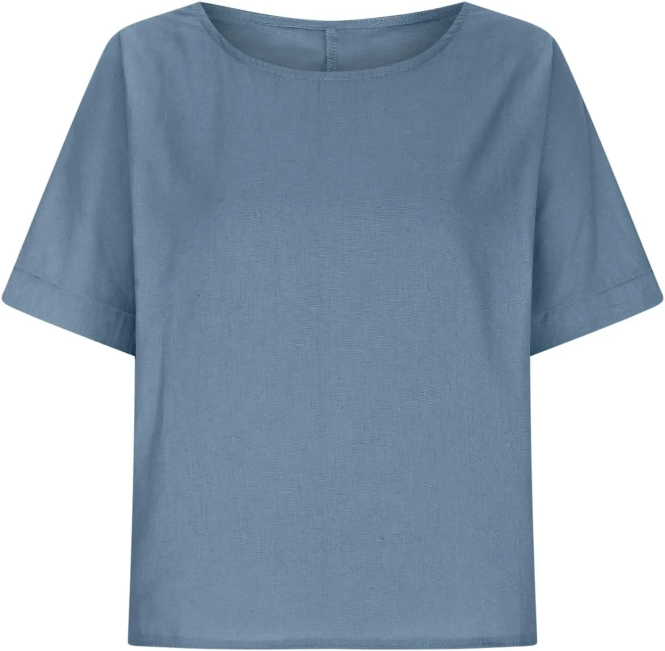 Womens Cotton Linen Shirts Casual Short Sleeve Blouses 2025 Trendy Loose Fit Crew Neck Solid Color Work Tops