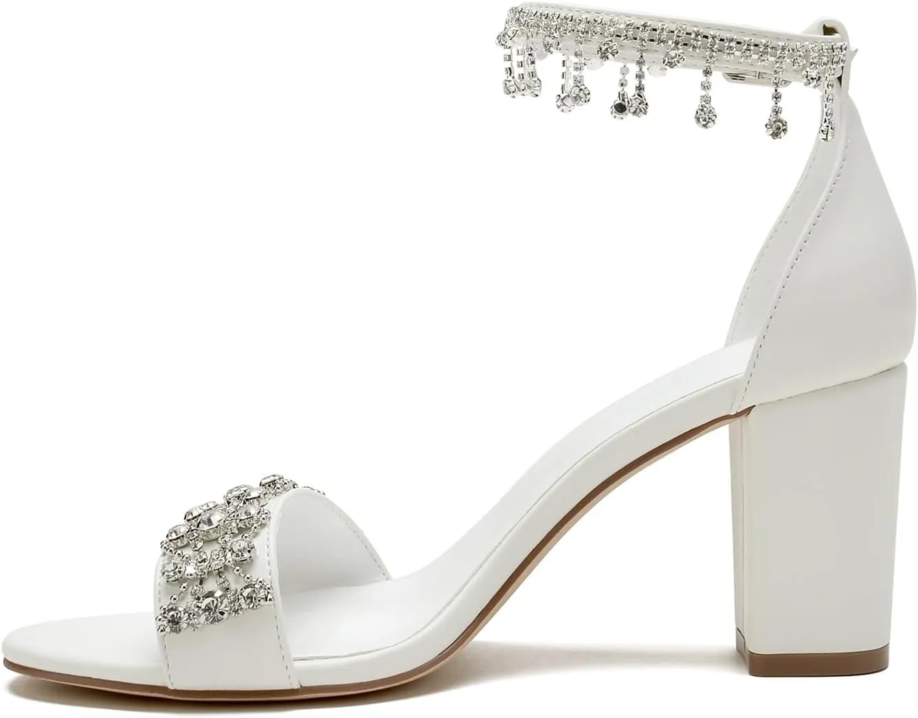 Women's Crystal Sandals Pumps Wedding Sandals For Bride Block Heels Satin Bridal Shoes Formal Evening Prom Party Shoes