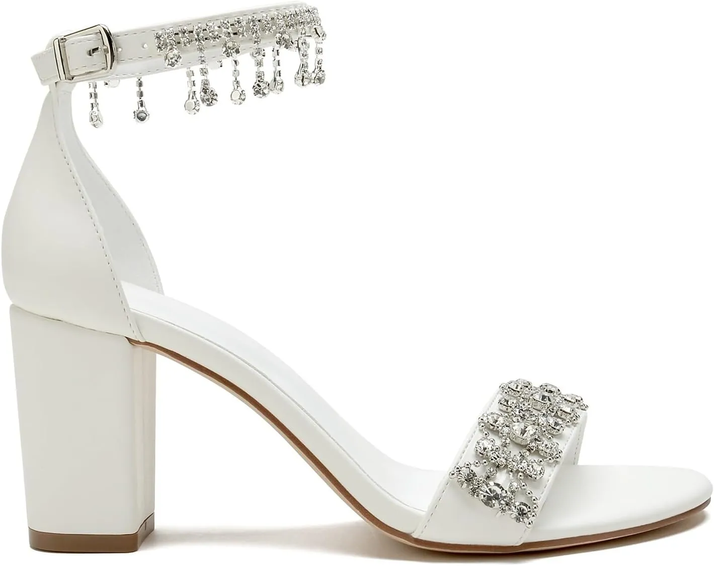Women's Crystal Sandals Pumps Wedding Sandals For Bride Block Heels Satin Bridal Shoes Formal Evening Prom Party Shoes