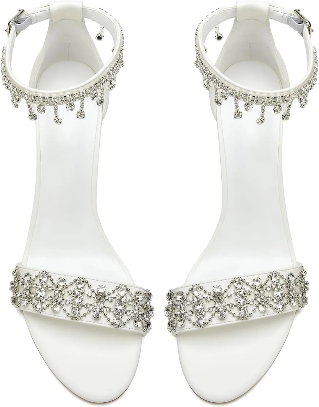 Women's Crystal Sandals Pumps Wedding Sandals For Bride Block Heels Satin Bridal Shoes Formal Evening Prom Party Shoes