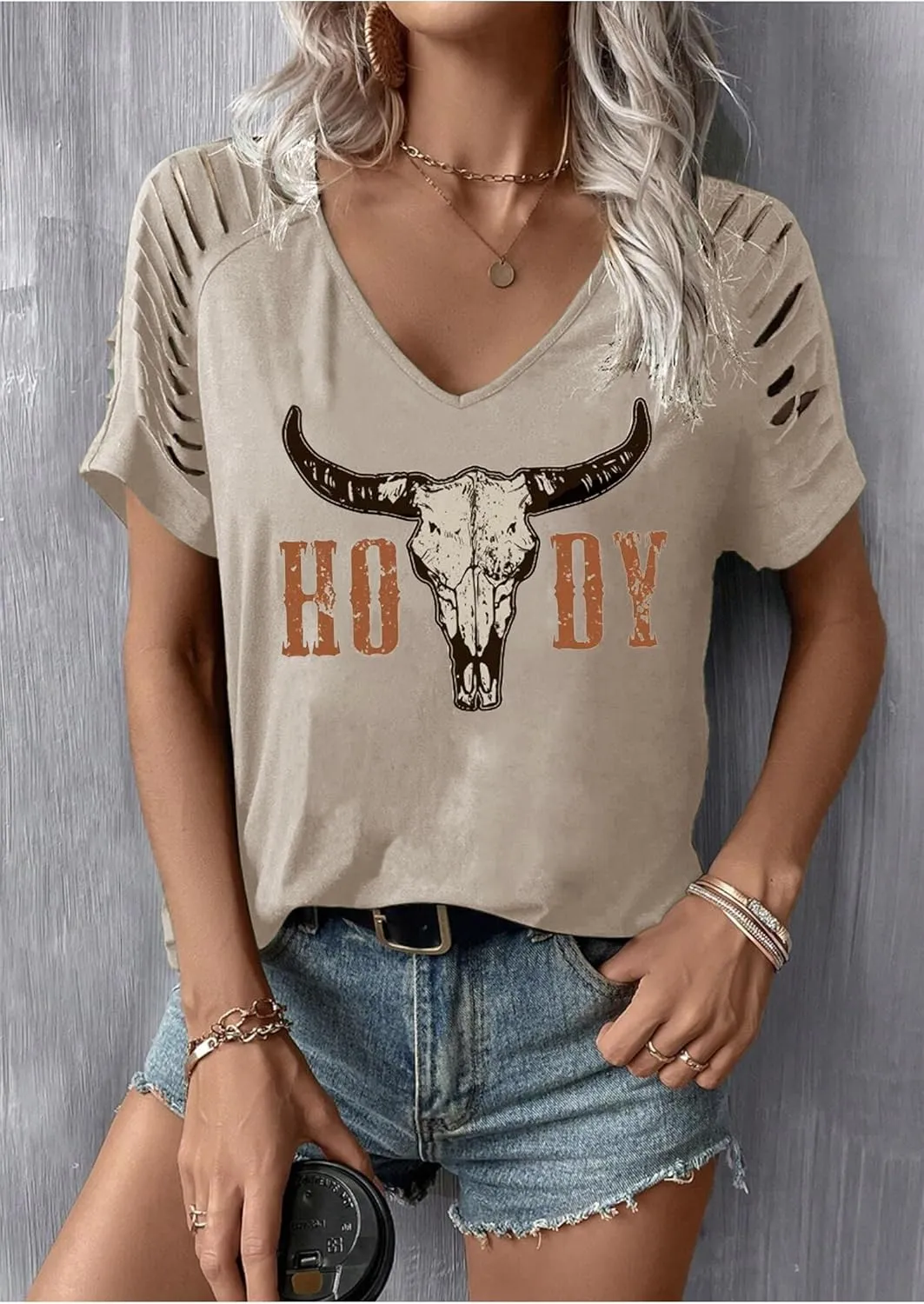 Womens Cut Out Cold Shoulder T Shirts Boho Floral Graphic Tshirts Nashville Country Lacerated Sleeve Cowgirls Tee Tops