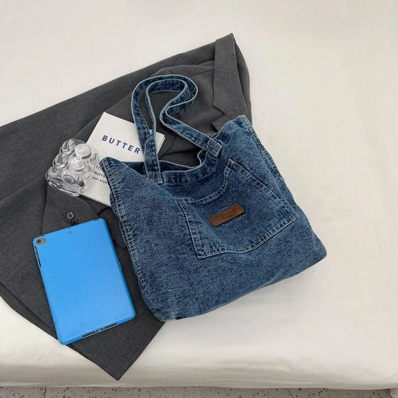 Women's Denim Canvas Large Capacity Shopping Artistic Shoulder Bags