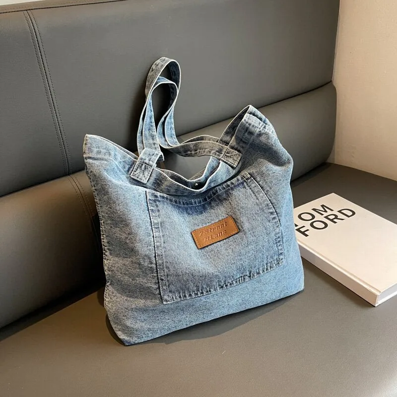 Women's Denim Canvas Large Capacity Shopping Artistic Shoulder Bags