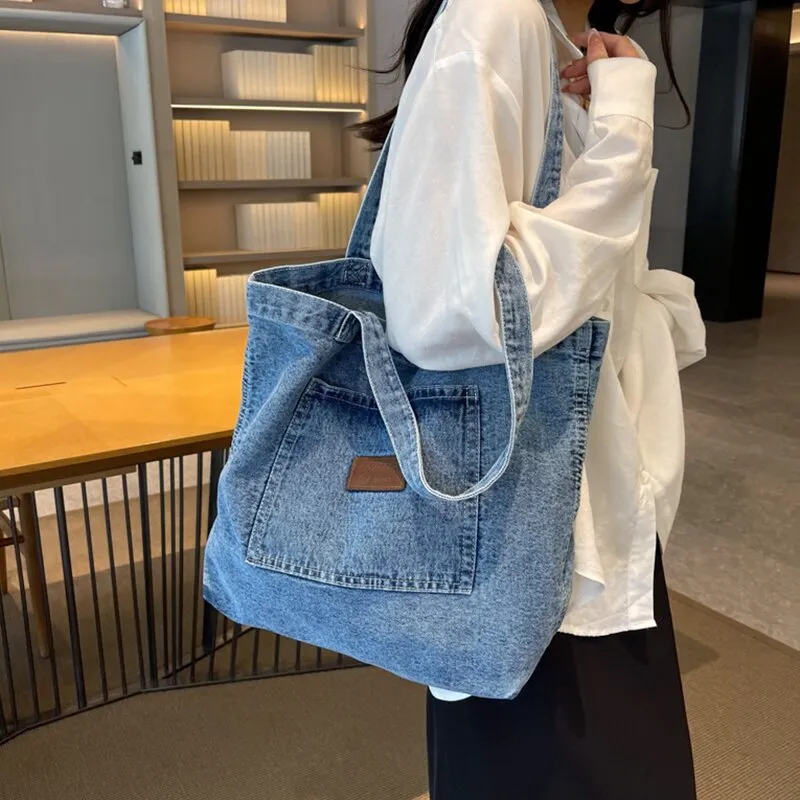 Women's Denim Canvas Large Capacity Shopping Artistic Shoulder Bags