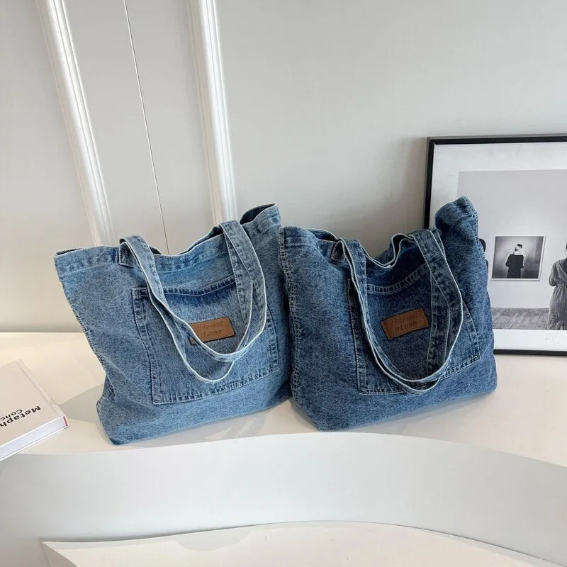 Women's Denim Canvas Large Capacity Shopping Artistic Shoulder Bags