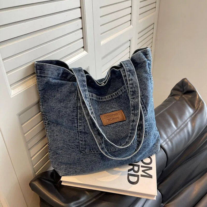 Women's Denim Canvas Large Capacity Shopping Artistic Shoulder Bags