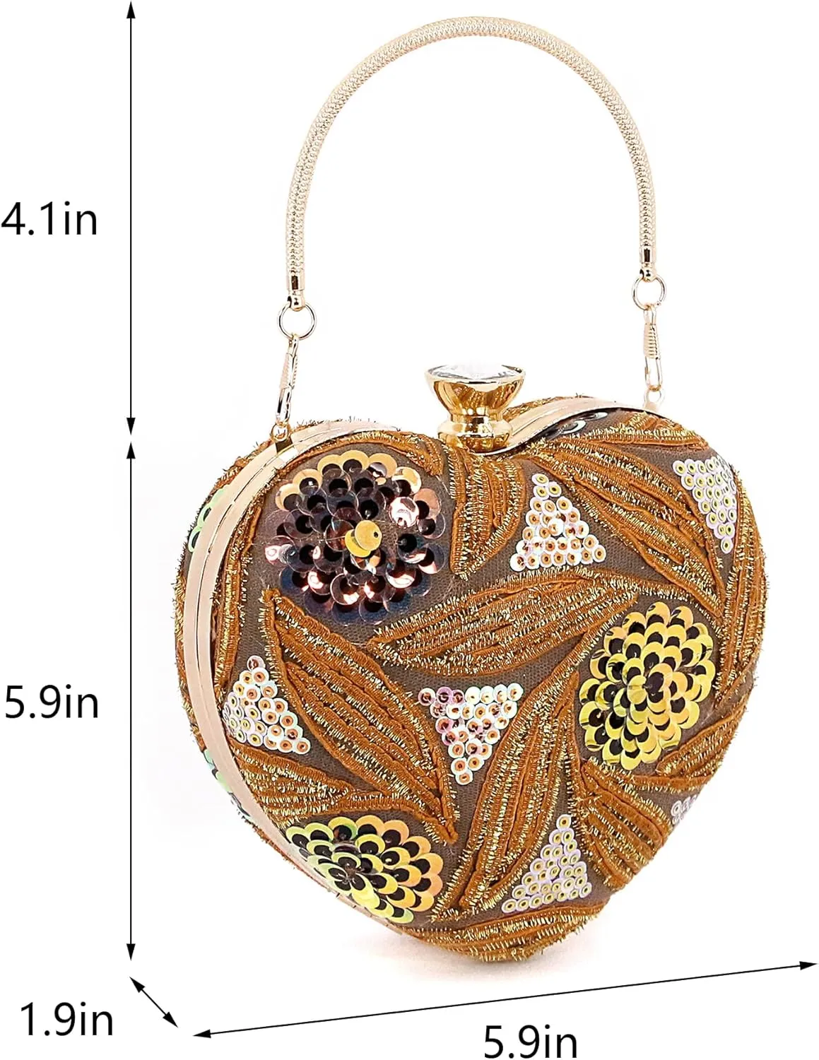 Womens Elegant Heart Type Evening Bag Shiny Rhinestone Clutch Purse Party Wedding Prom Handbag Chain Shoulder Bag