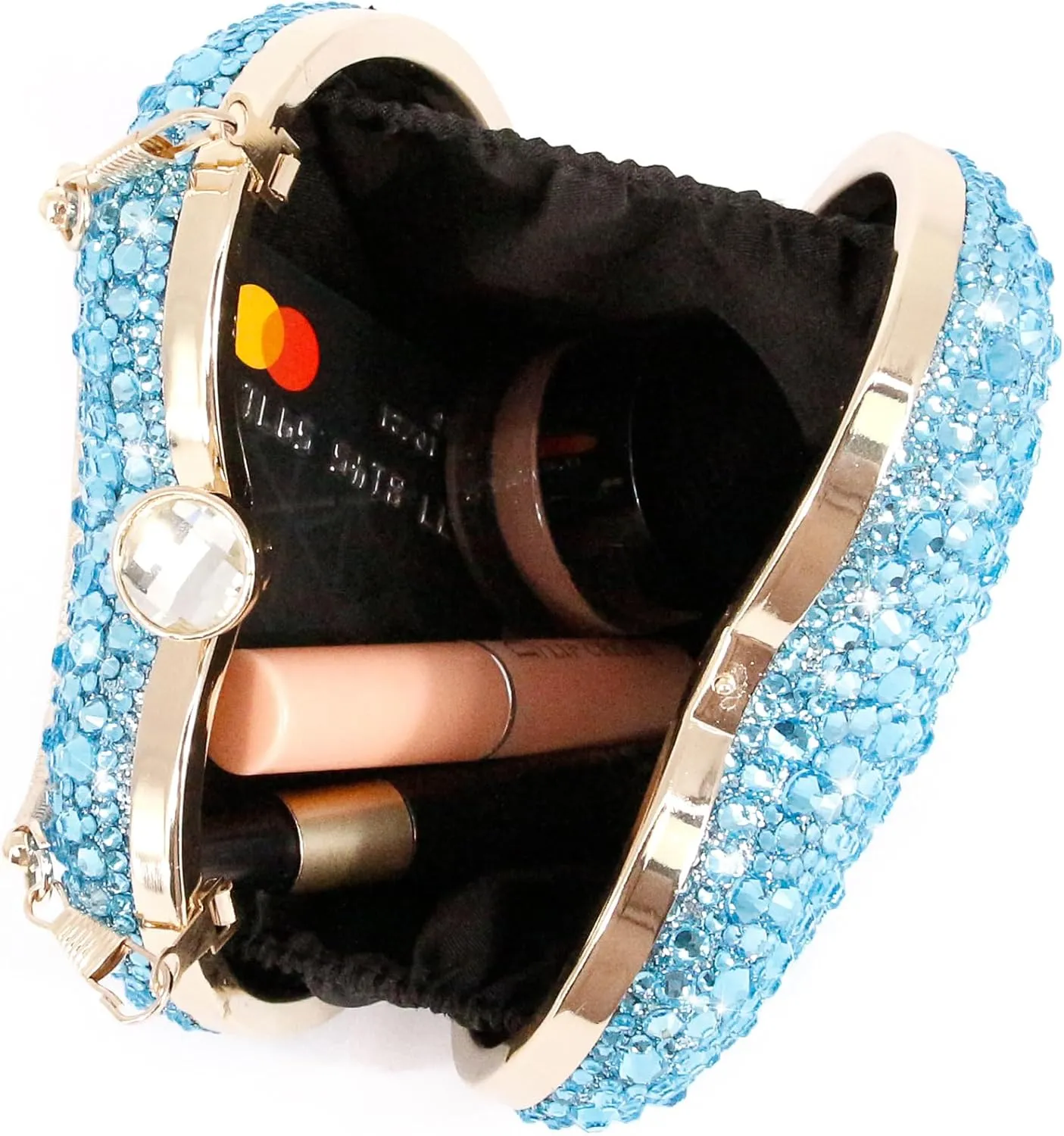 Womens Elegant Heart Type Evening Bag Shiny Rhinestone Clutch Purse Party Wedding Prom Handbag Chain Shoulder Bag