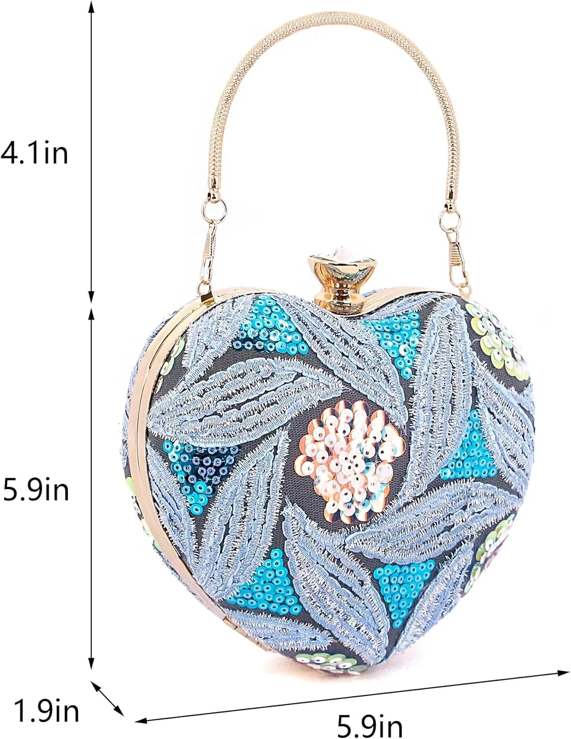 Womens Elegant Heart Type Evening Bag Shiny Rhinestone Clutch Purse Party Wedding Prom Handbag Chain Shoulder Bag