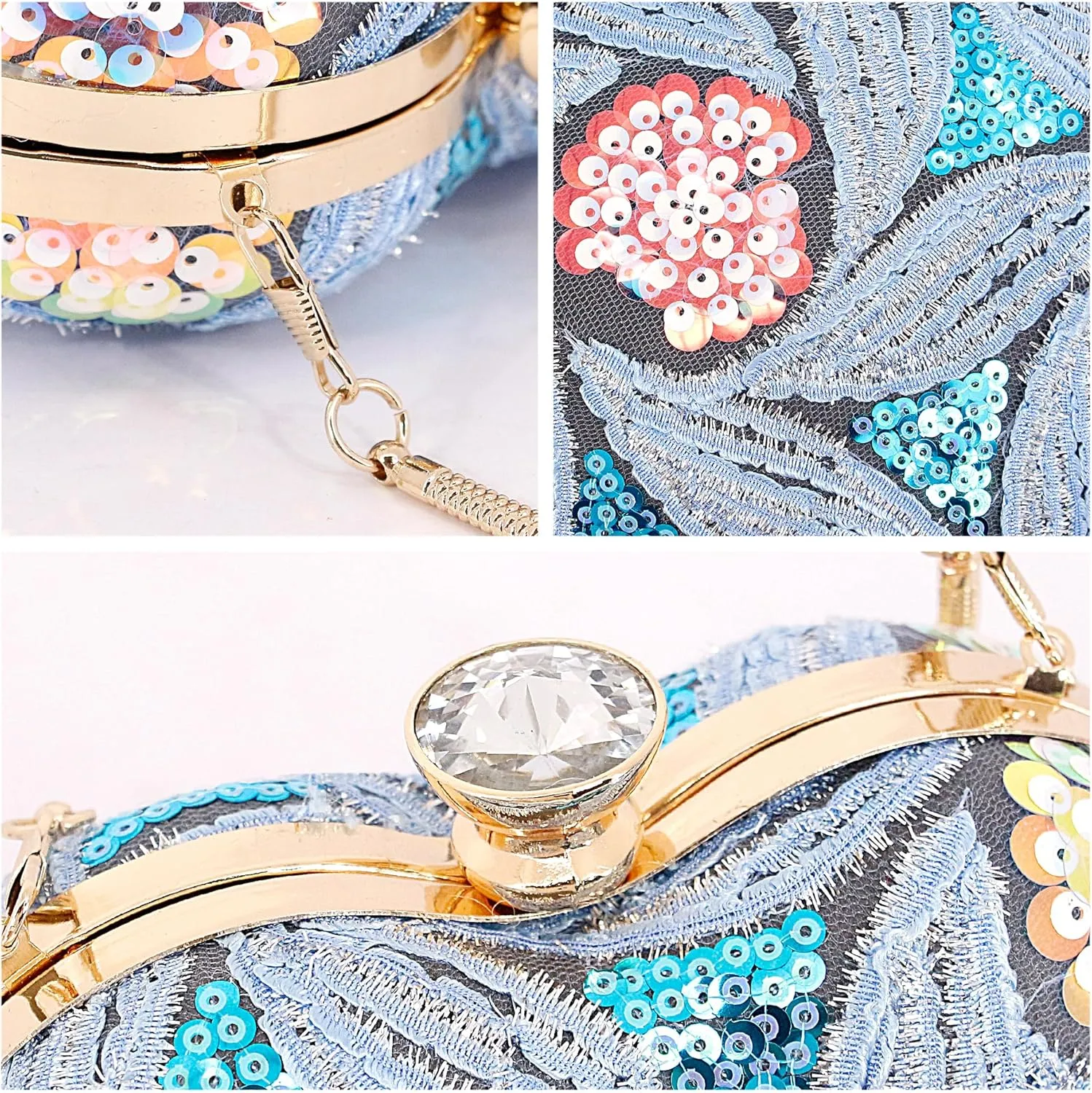 Womens Elegant Heart Type Evening Bag Shiny Rhinestone Clutch Purse Party Wedding Prom Handbag Chain Shoulder Bag