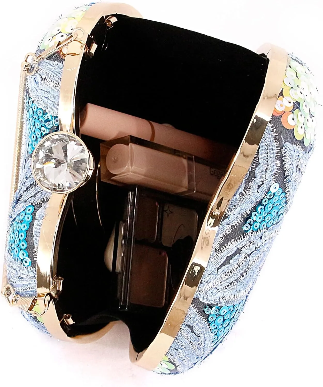 Womens Elegant Heart Type Evening Bag Shiny Rhinestone Clutch Purse Party Wedding Prom Handbag Chain Shoulder Bag