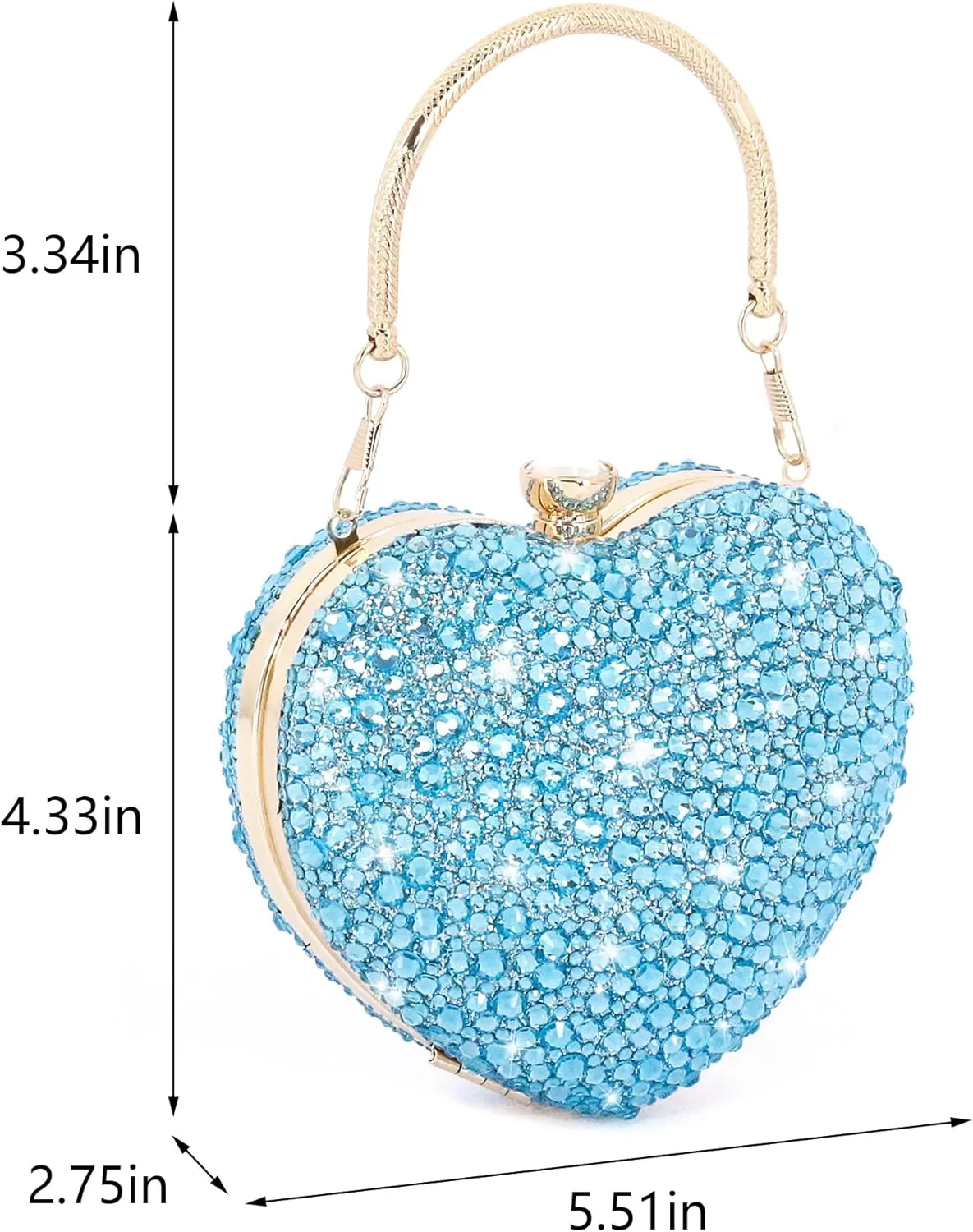 Womens Elegant Heart Type Evening Bag Shiny Rhinestone Clutch Purse Party Wedding Prom Handbag Chain Shoulder Bag