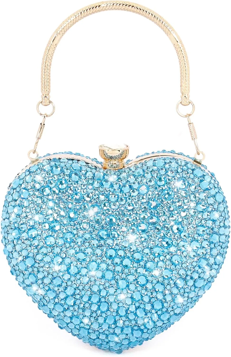 Womens Elegant Heart Type Evening Bag Shiny Rhinestone Clutch Purse Party Wedding Prom Handbag Chain Shoulder Bag