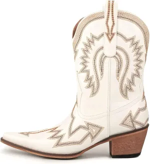 Women's Embroidered Cowgirl Boots Calf Thick Heels Pointed Head Country Music Festival Vintage Western Metal Cowboy Ankle Boot