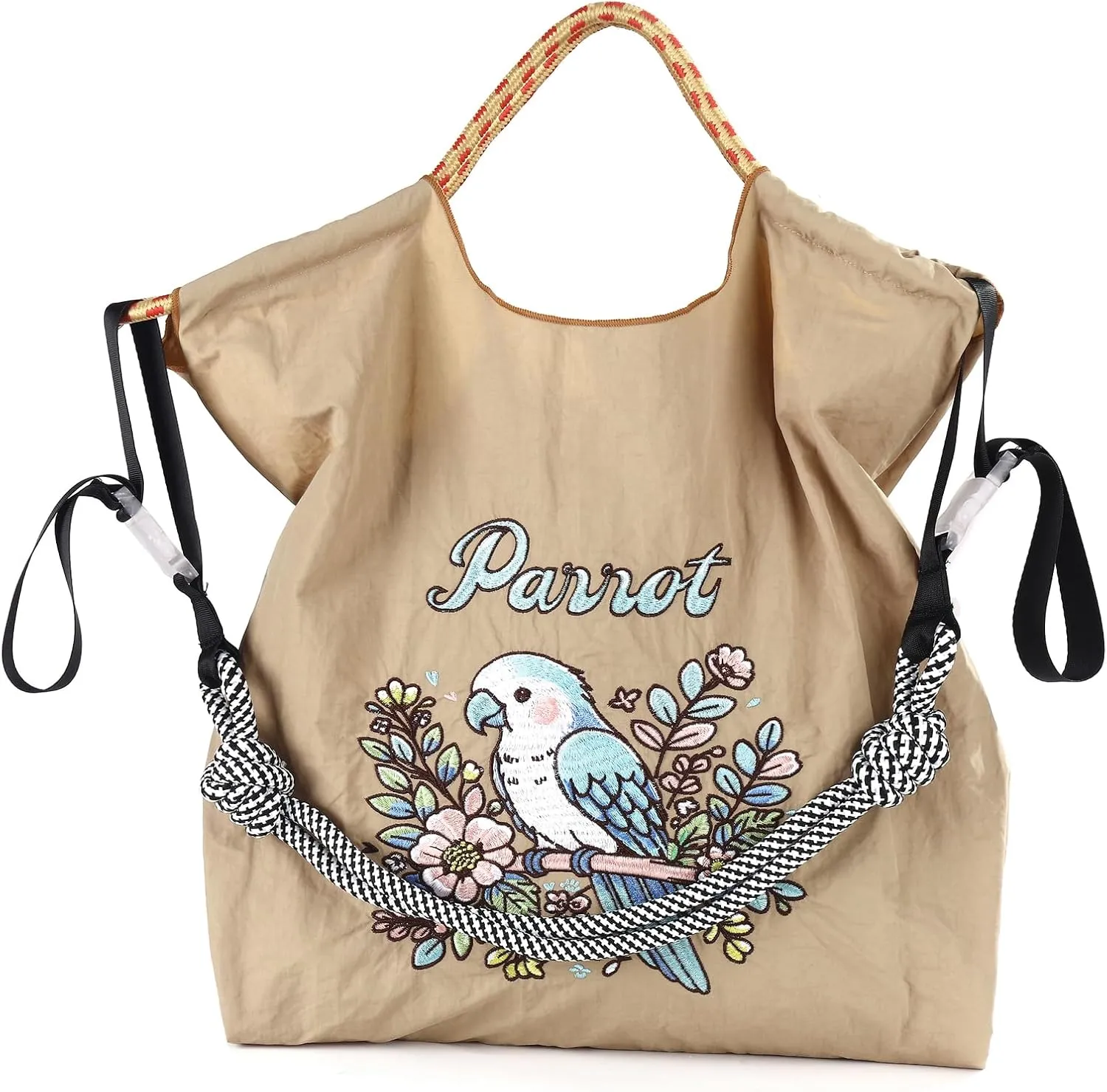 Women's Fashion Nylon Embroidered Parrot Handbag, Designed for Shopping, Travel, Beach, and Birthday Gifts