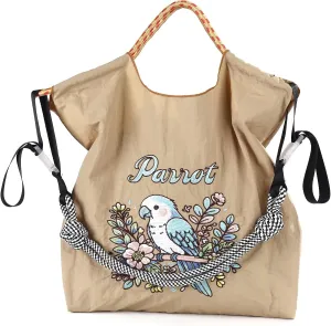 Women's Fashion Nylon Embroidered Parrot Handbag, Designed for Shopping, Travel, Beach, and Birthday Gifts