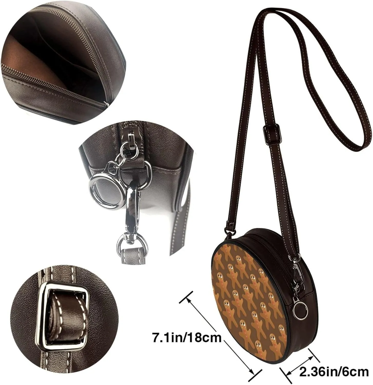 Women's Faux Leather Large Round Crossbody Purse Handbag Shoulder Bag for Travel