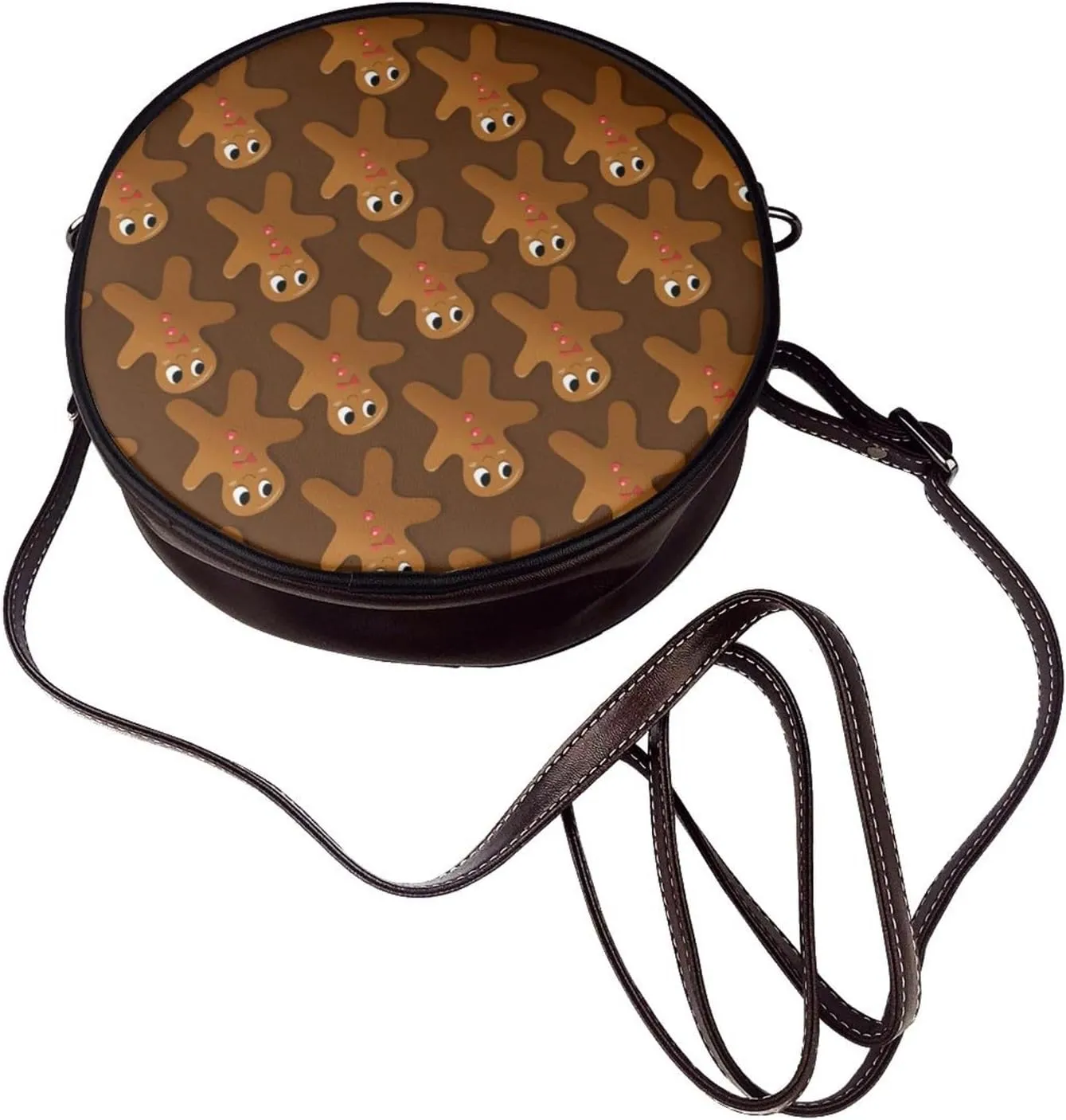 Women's Faux Leather Large Round Crossbody Purse Handbag Shoulder Bag for Travel