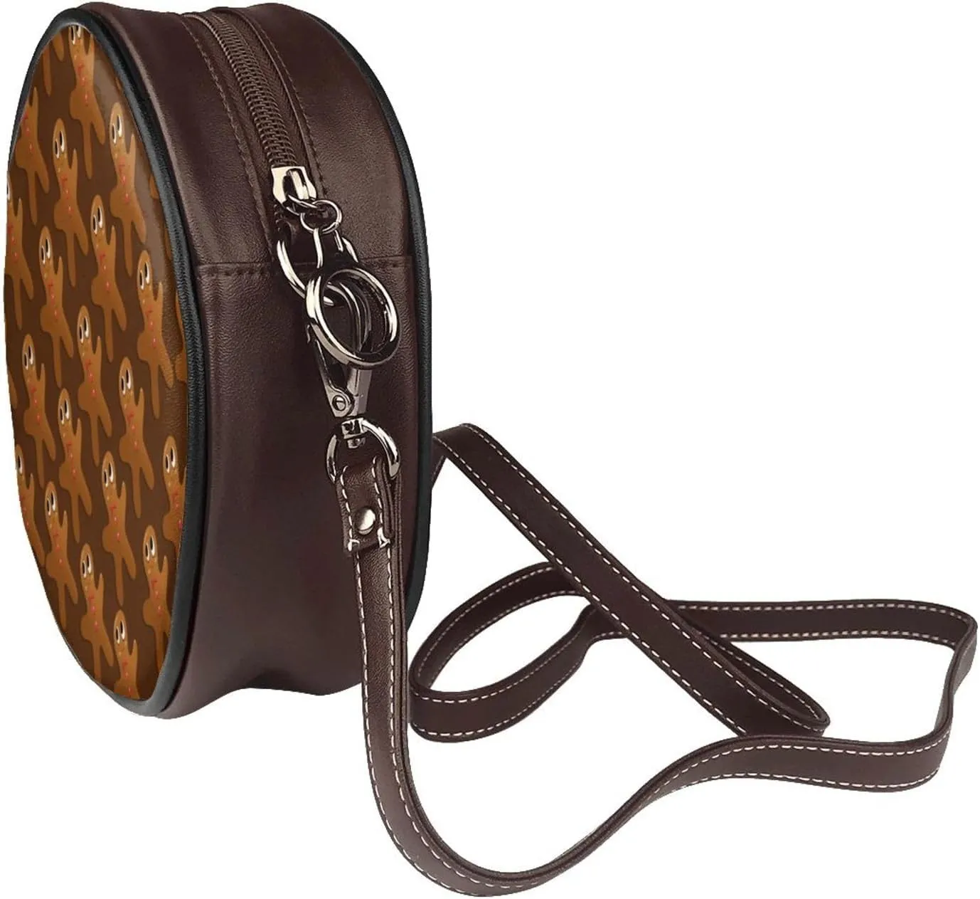 Women's Faux Leather Large Round Crossbody Purse Handbag Shoulder Bag for Travel