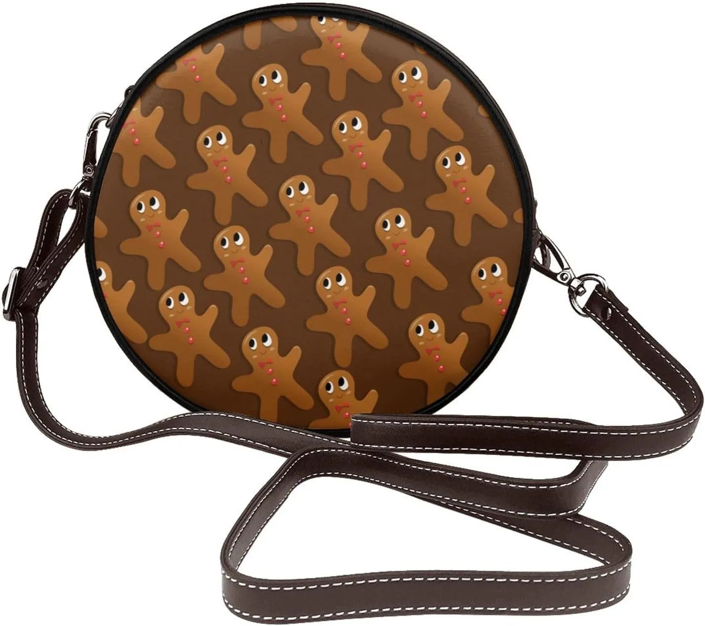 Women's Faux Leather Large Round Crossbody Purse Handbag Shoulder Bag for Travel