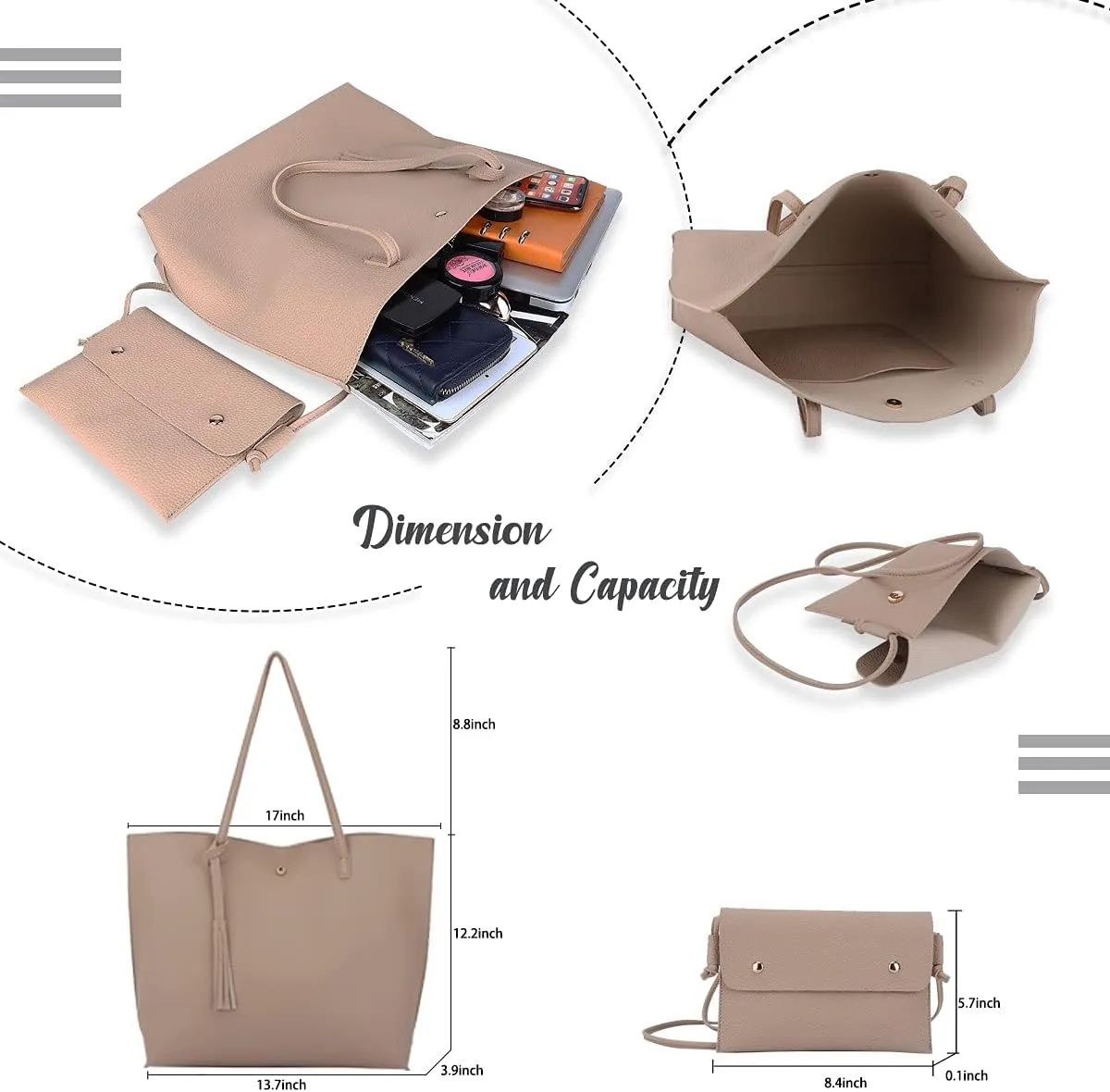 Women's Faux PU Leather Tote Shoulder Purses Bag for women, Big Capacity Tassel Handbag