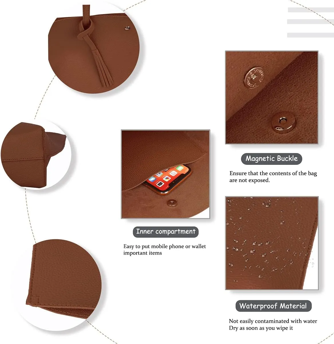 Women's Faux PU Leather Tote Shoulder Purses Bag for women, Big Capacity Tassel Handbag