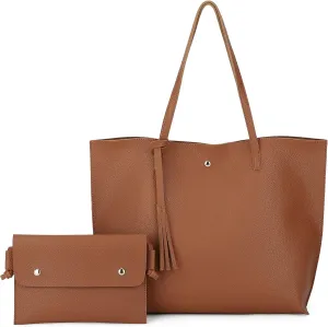 Women's Faux PU Leather Tote Shoulder Purses Bag for women, Big Capacity Tassel Handbag