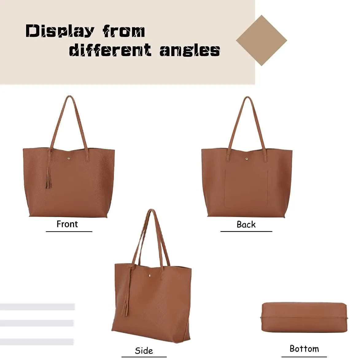 Women's Faux PU Leather Tote Shoulder Purses Bag for women, Big Capacity Tassel Handbag