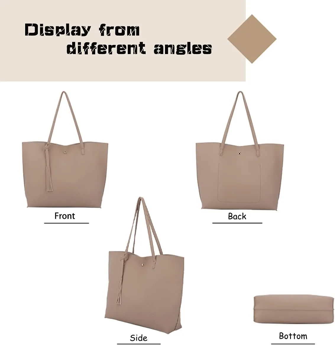 Women's Faux PU Leather Tote Shoulder Purses Bag for women, Big Capacity Tassel Handbag