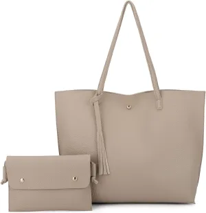 Women's Faux PU Leather Tote Shoulder Purses Bag for women, Big Capacity Tassel Handbag
