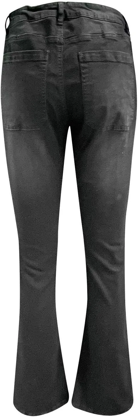 Women's Flare Bell Bottom Jeans Wide Leg Jeans Button High Waist Bootcut Pants Stretch Tummy Control Denim Pants