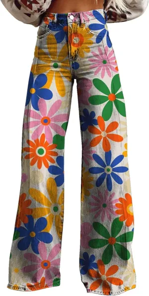 Women's Flare Jeans 2025,Utility Pockets Baggy Trousers Vintage Plaid Print High Waisted Loose Fit Bottoms