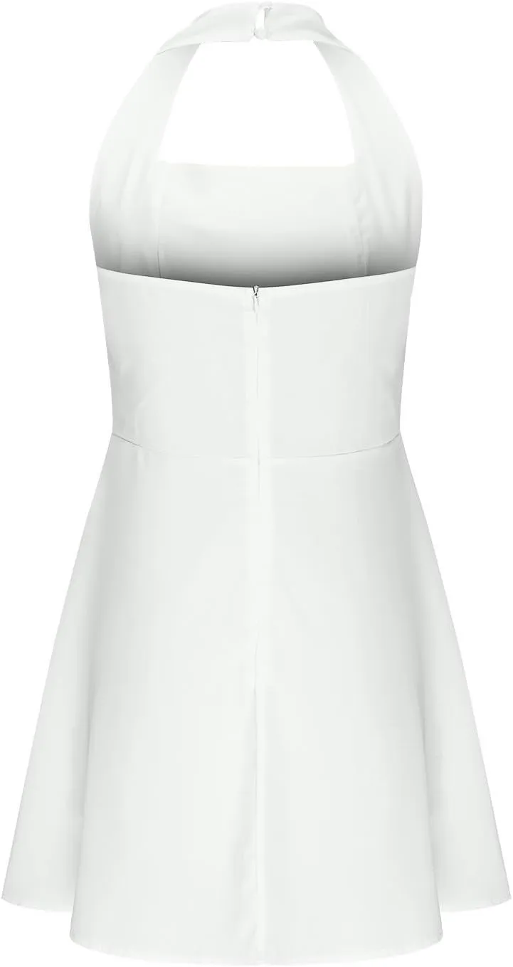 Womens Halter Dress Summer Solid Color A Line Wrap Short Dresses Sleeveless Mini Sundresses Workout Outfits Clothes