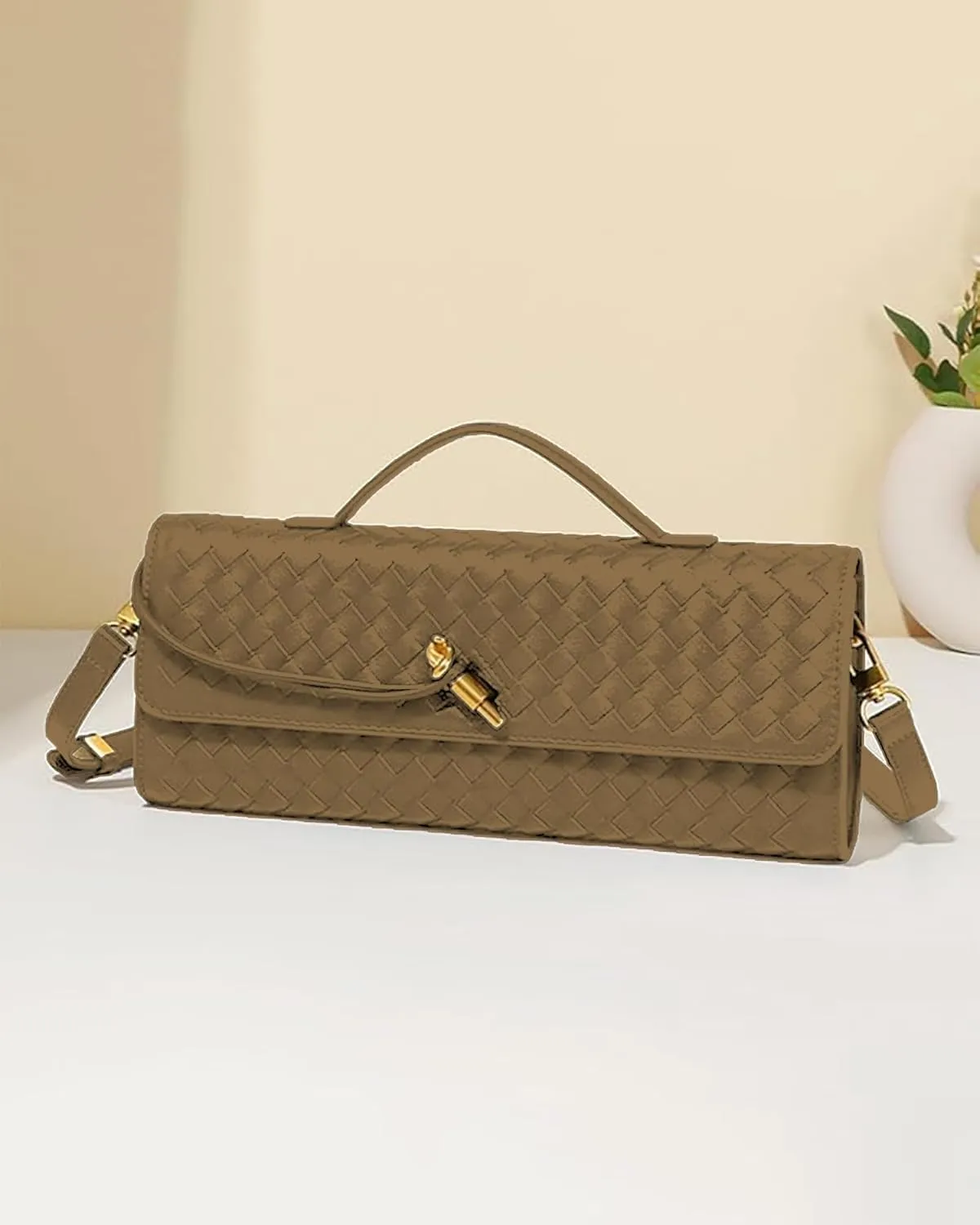 Women's Handmade Woven Clutch Purse,Crossbody Bag for Evening & Casual, Adjustable Shoulder Strap Fashion Handbag