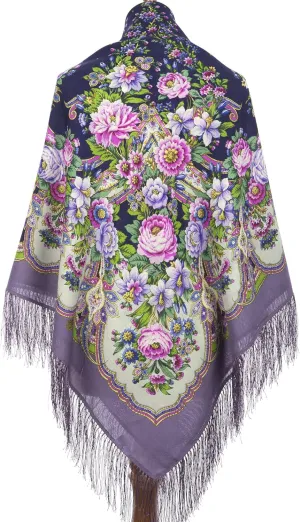 Womens Huge Kerchief Russian Pavlovoposadskiy Platok Virgin Natural Pure 100% Wool Shawl 57x57 inches Russian Scarf 146x146 cm Wrap Silk Fringe 1555-2