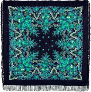 Womens Huge Kerchief Russian Pavlovoposadskiy Platok Virgin Natural Pure 100% Wool Shawl 57x57 inches Russian Scarf 146x146 cm Wrap Woolen Fringe 325-14 Russian Beauty