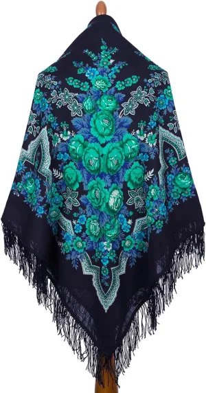 Womens Huge Kerchief Russian Pavlovoposadskiy Platok Virgin Natural Pure 100% Wool Shawl 57x57 inches Russian Scarf 146x146 cm Wrap Woolen Fringe 325-14 Russian Beauty