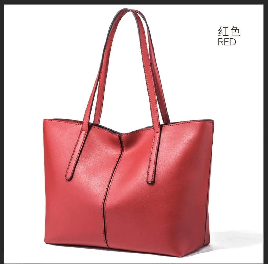 Women's Large Capacity Zipper Bag Soft Leather OL Single Shoulder Handbag Tote