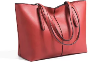 Women's Large Capacity Zipper Bag Soft Leather OL Single Shoulder Handbag Tote