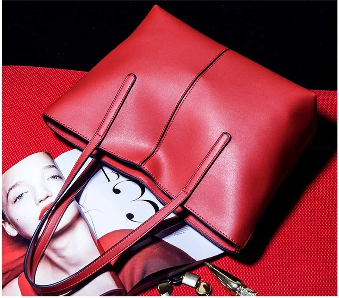 Women's Large Capacity Zipper Bag Soft Leather OL Single Shoulder Handbag Tote